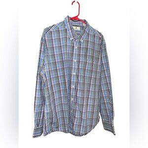 Southern Pines Blue Plaid Button Down Shirt Mens XXL 2XL Cotton Preppy Casual LS